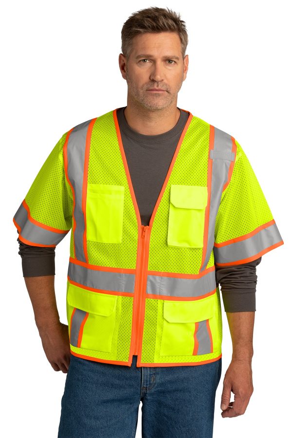 CornerStone ANSI 107 Class 3 Surveyor Mesh Zippered Two-Tone Short Sleeve Vest. CSV106 - Image 3