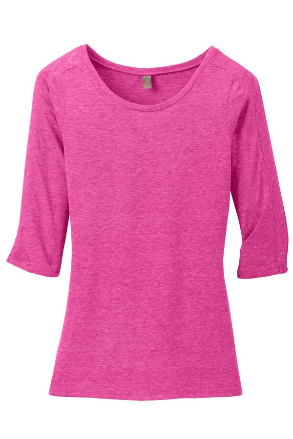 DISCONTINUED District Made Ladies Tri-Blend Lace 3/4-Sleeve Tee. DM444 - Image 3