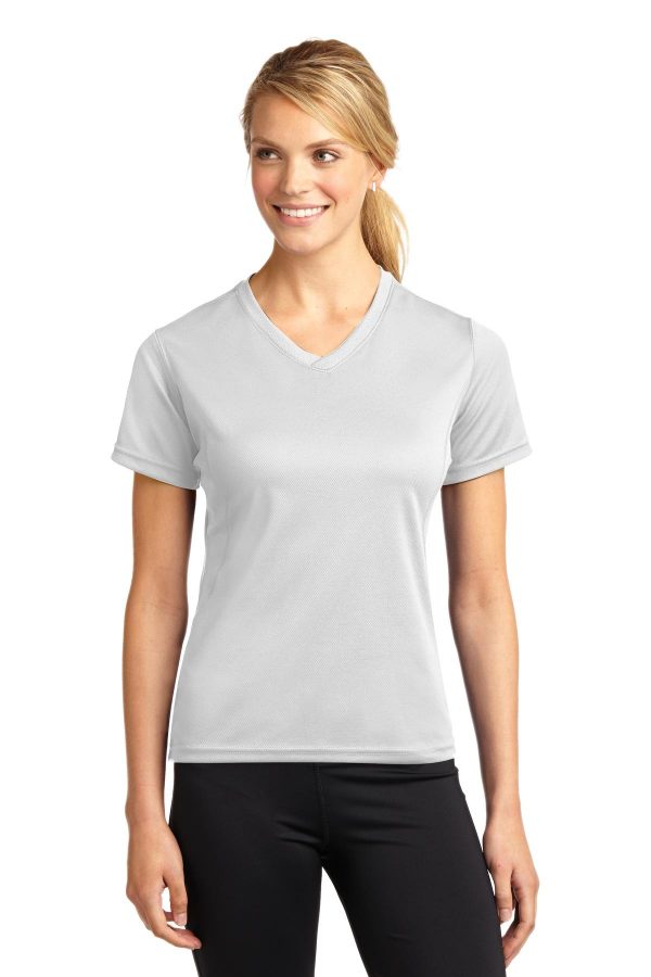 DISCONTINUED Sport-Tek® Dri-Mesh® Ladies V-Neck T-Shirt.  L468V - Image 3