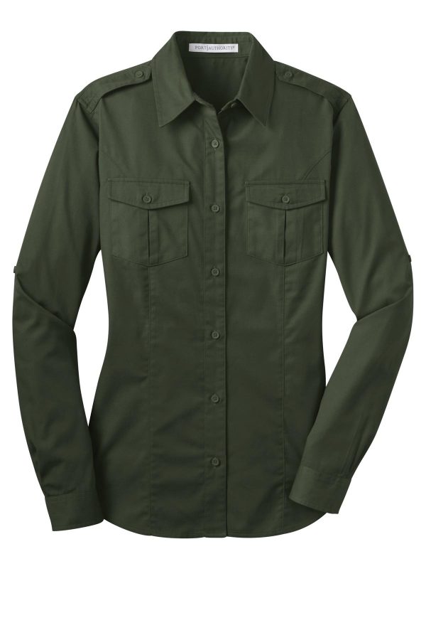 DISCONTINUED Port Authority Ladies Stain-Release Roll Sleeve Twill Shirt. L649 - Image 3