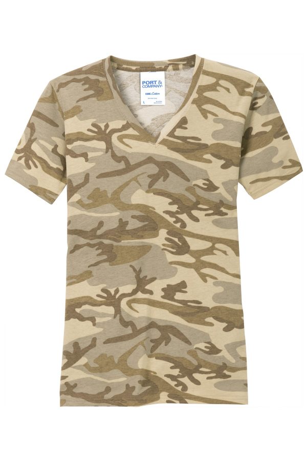 DISCONTINUED Port & Company Ladies Core Cotton Camo V-Neck Tee.  LPC54VC - Image 3