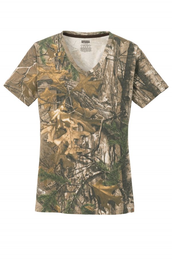 DISCONTINUED Russell Outdoors Realtree Ladies 100% Cotton V-Neck T-Shirt. LRO54V - Image 3