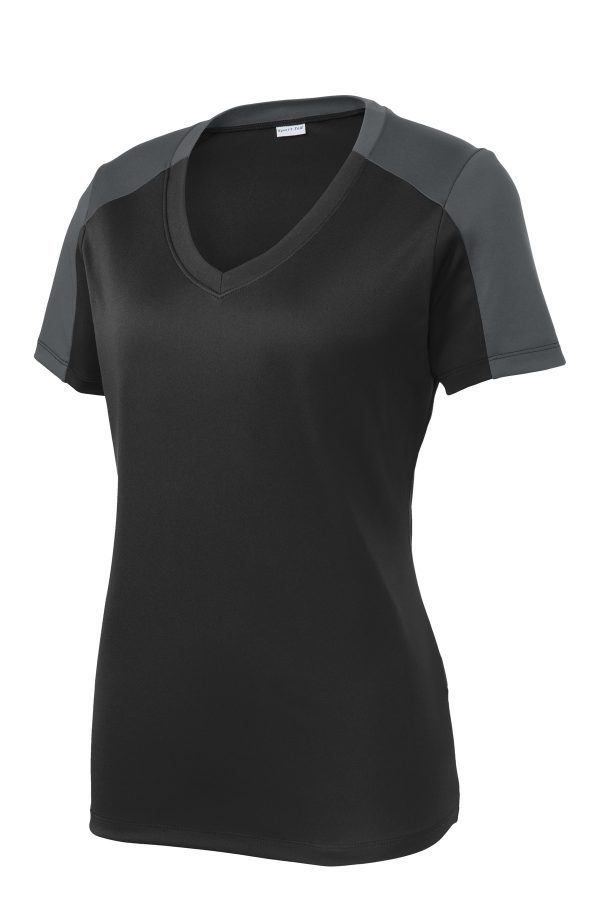 DISCONTINUED Sport-Tek Ladies PosiCharge Competitor Sleeve-Blocked V-Neck Tee. LST354 - Image 3