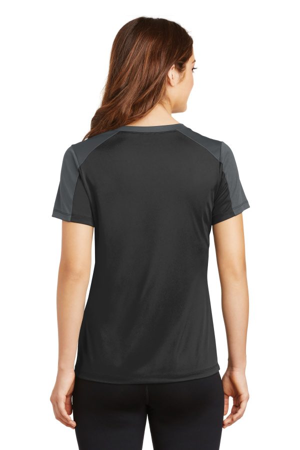 DISCONTINUED Sport-Tek Ladies PosiCharge Competitor Sleeve-Blocked V-Neck Tee. LST354 - Image 2