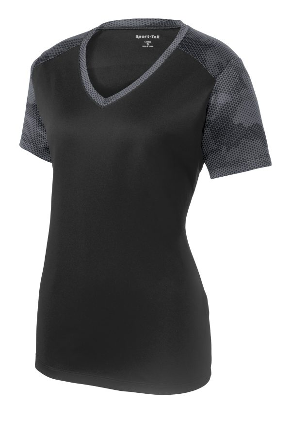 DISCONTINUED Sport-Tek Ladies CamoHex Colorblock V-Neck Tee. LST371 - Image 3