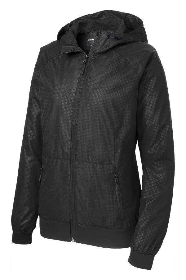 DISCONTINUED Sport-Tek Ladies Embossed Hooded Wind Jacket. LST53 - Image 3