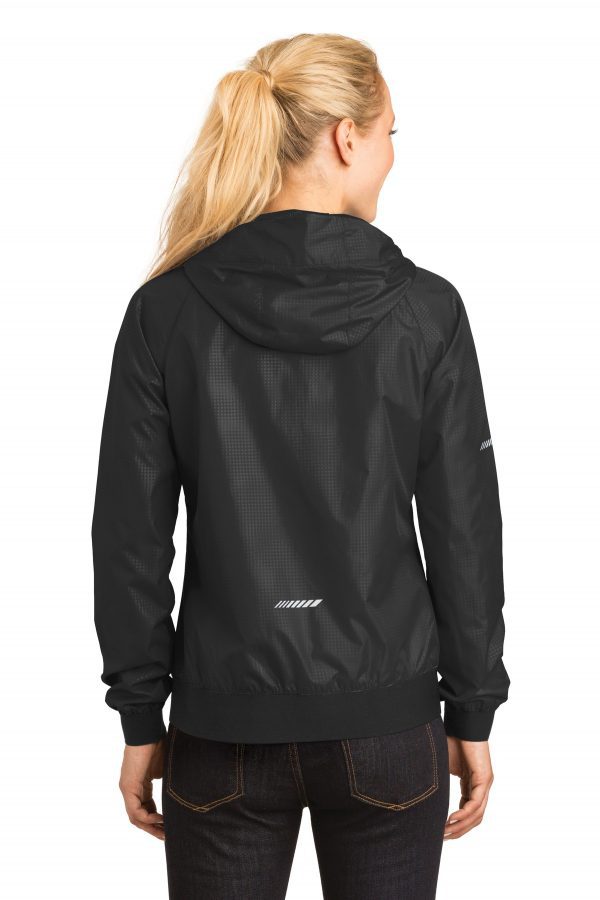 DISCONTINUED Sport-Tek Ladies Embossed Hooded Wind Jacket. LST53 - Image 2