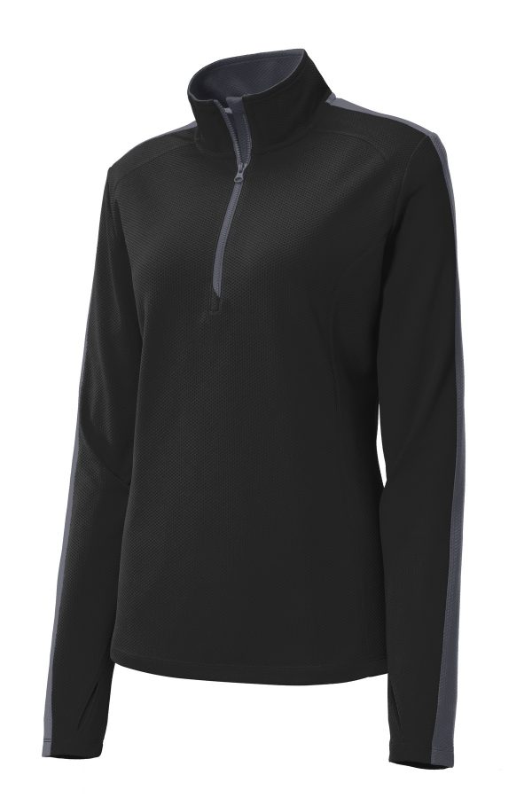 DISCONTINUED Sport-Tek Ladies Sport-Wick Textured Colorblock 1/4-Zip Pullover. LST861 - Image 3