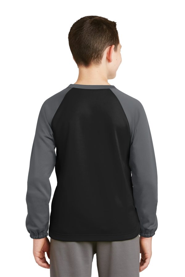 DISCONTINUED Sport-Tek Youth Sport-Wick Raglan Colorblock Fleece Crewneck. YST242 - Image 2